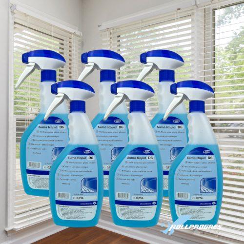 Suma Rapid D6 Vetri e multiuso è un detergente liquido per la pulizia di vetri, specchi e superfici.
